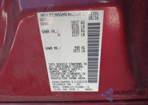 2017 Nissan Altima 2.5 Sv from USA, damaged, VIN 1N4AL3APXHC111020